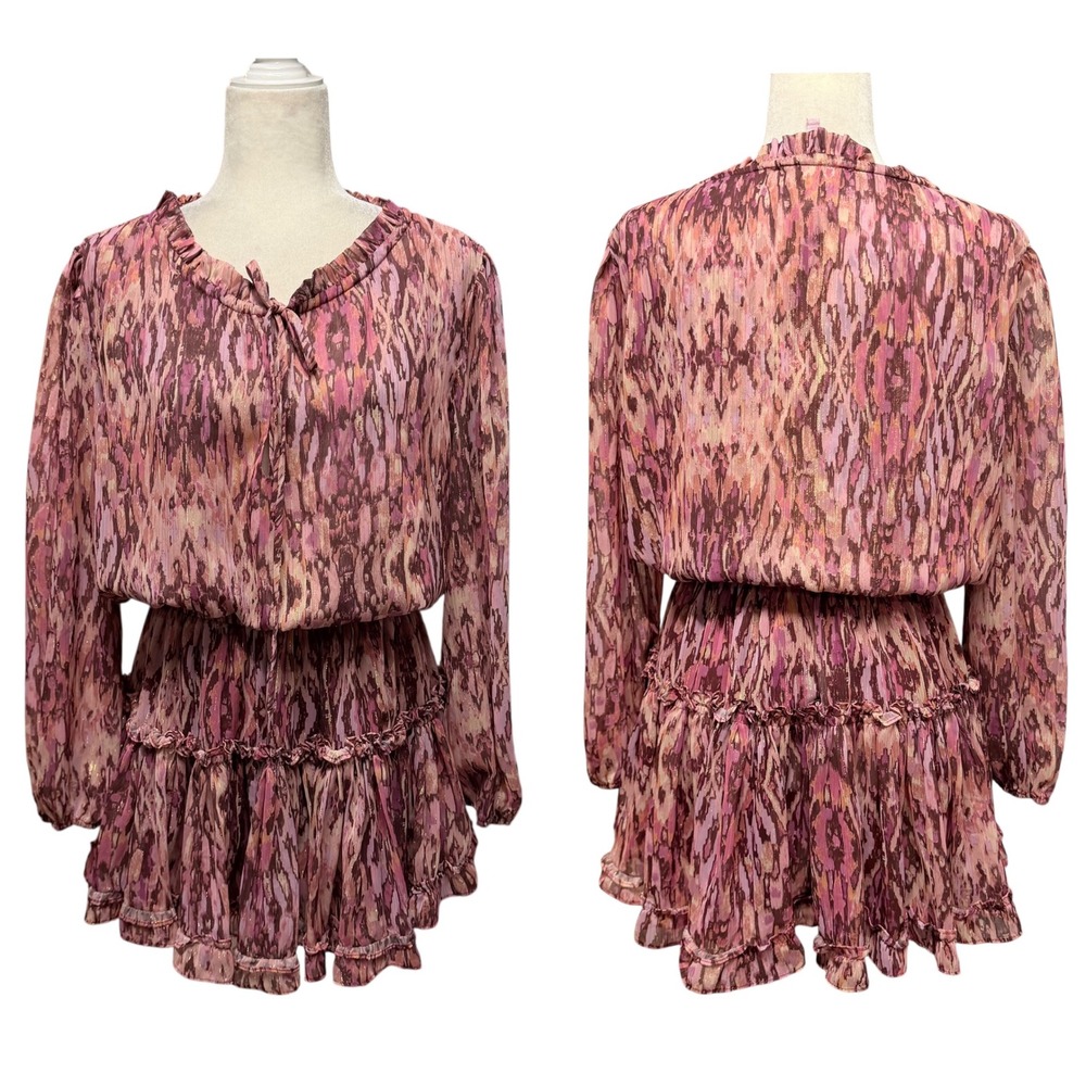 Sincerely Ours Sunset Dress Womens M‎ Pink Metallic Ruffle Mini Feminine Tiered